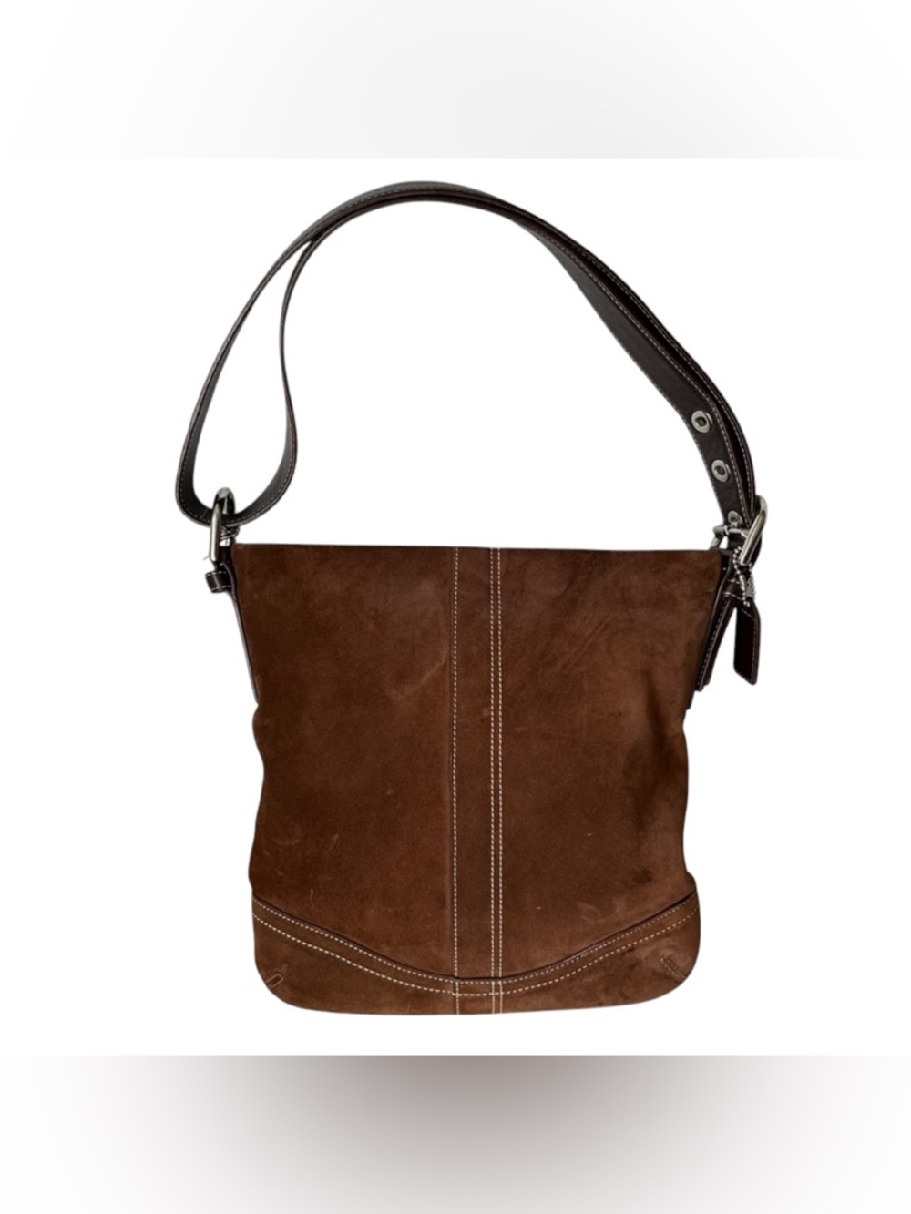 COACH Vintage Y2K Chocolate Brown Suede 2-Way Shoulder & Crossbody Bag CLEAN - Picture 2 of 10
